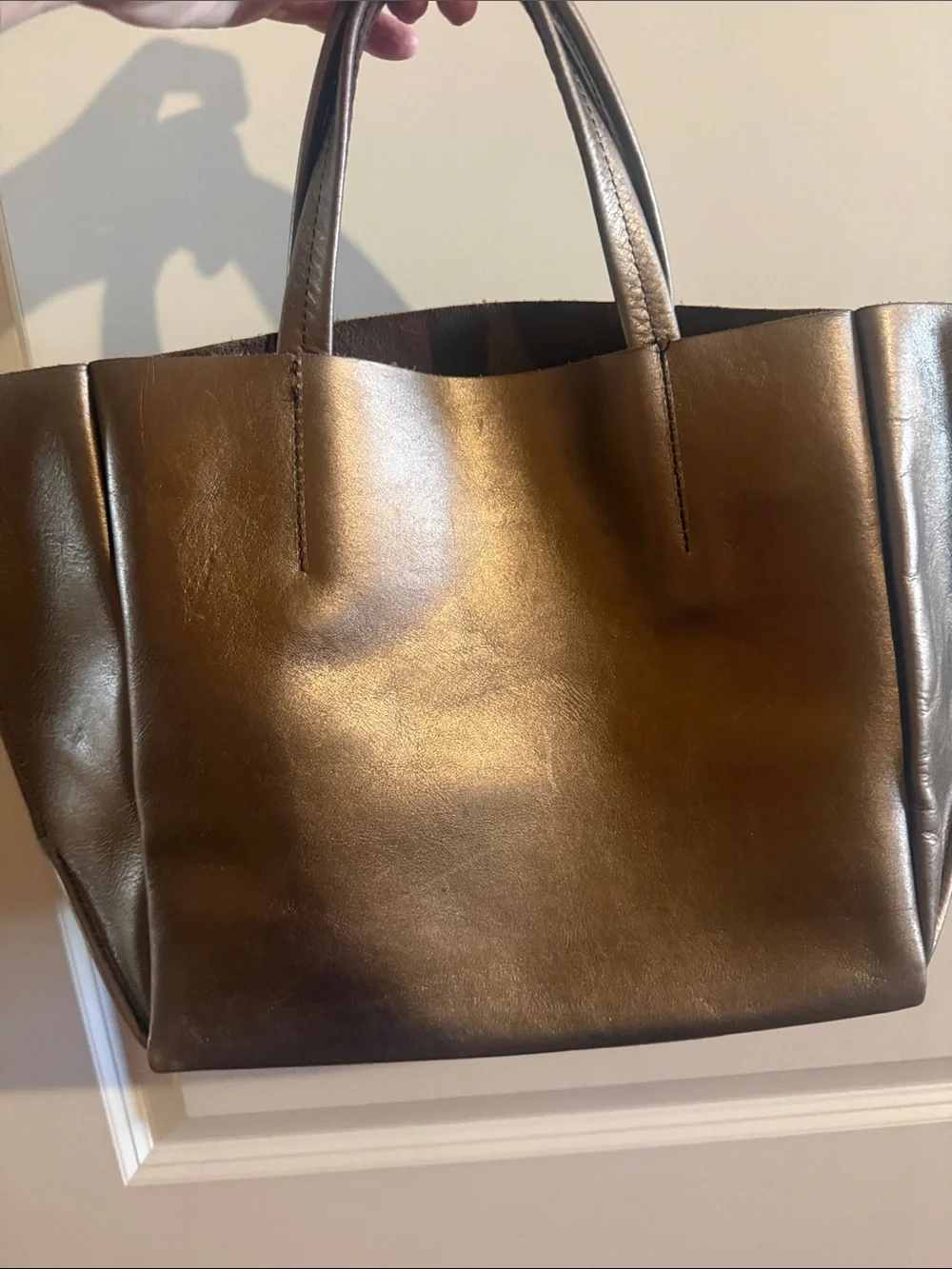 Metallic Bronze Tote with Structured Handles